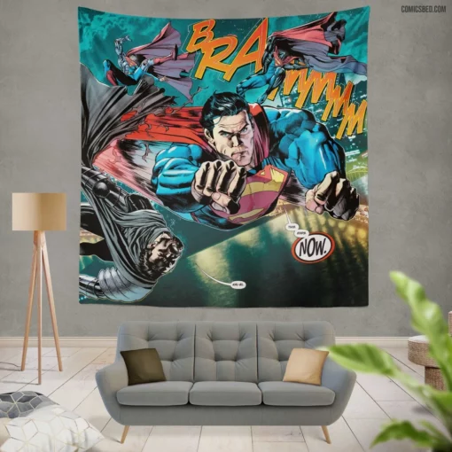 Superman vs Zod Kryptonian Clash Comic Wall Tapestry