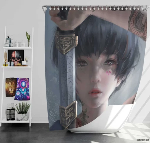 Tattooed Warrior Girl GhostBlade Comic Shower Curtain