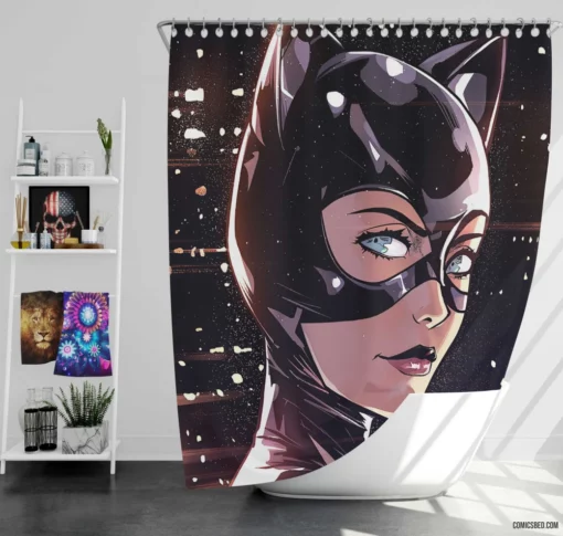 The Enigmatic Catwoman DC Mysterious Thief Comic Shower Curtain