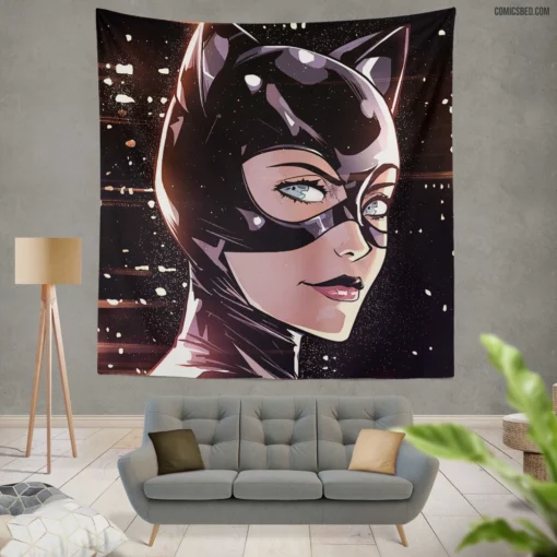 The Enigmatic Catwoman DC Mysterious Thief Comic Wall Tapestry