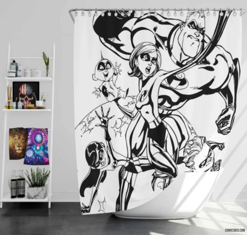 The Incredibles Superhero Family Comic Shower Curtain