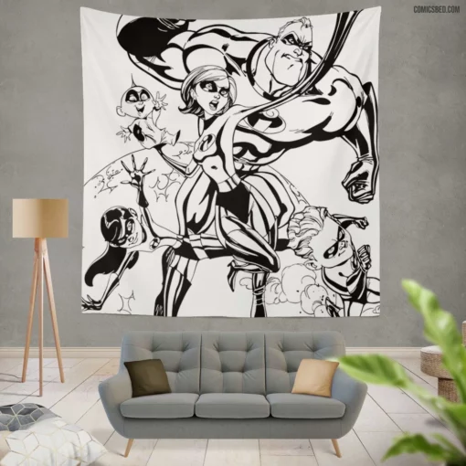 The Incredibles Superhero Family Comic Wall Tapestry