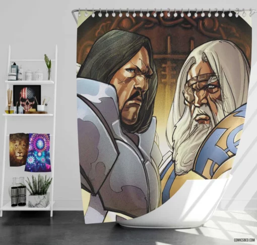 The Mighty Thor Godly Adventures Comic Shower Curtain