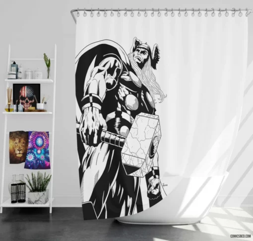 The Mighty Thor Thunder God Feats Comic Shower Curtain