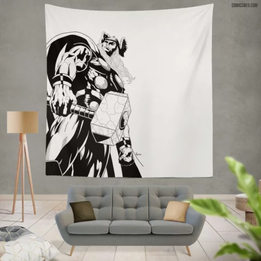 The Mighty Thor Thunder God Feats Comic Wall Tapestry