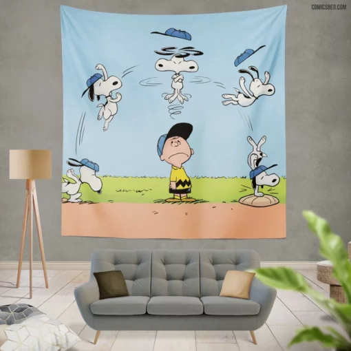 The Peanuts Charlie Brown and Snoopy Comic Wall Tapestry