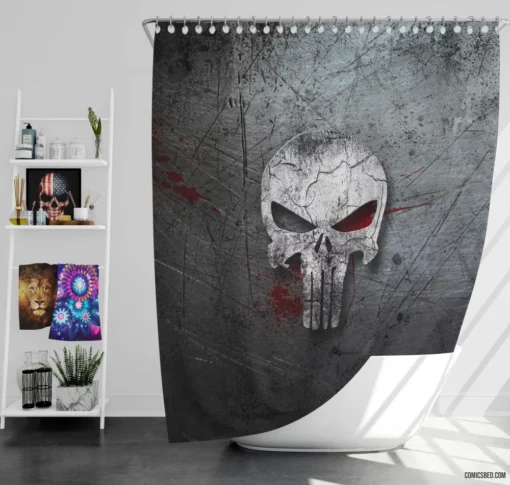 The Punisher Relentless Vigilante Pursuit Comic Shower Curtain