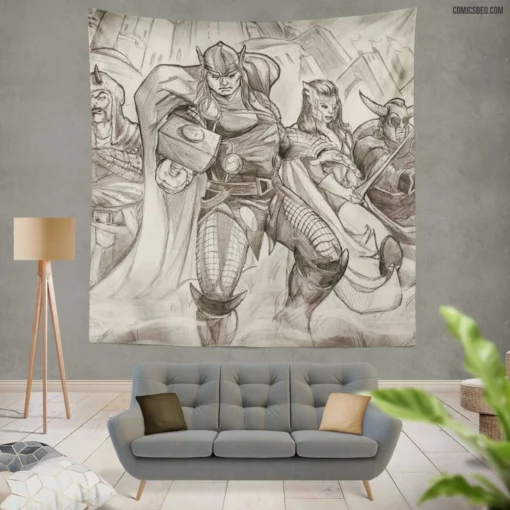 Thor Artwork Asgardian Comic Wall Tapestry