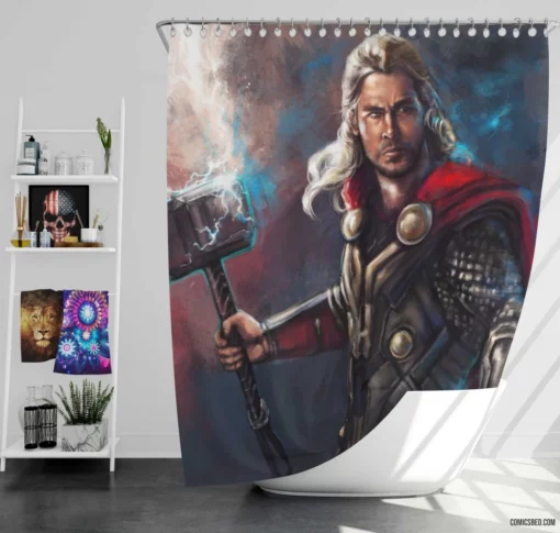 Thor Chris Hemsworth Mighty God Comic Shower Curtain