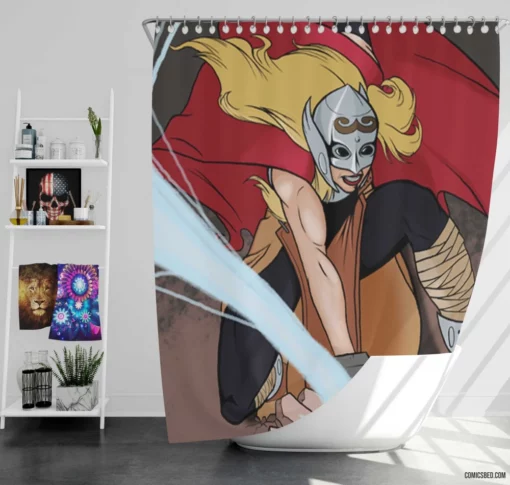 Thor Jane Foster Goddess Unleashed Comic Shower Curtain