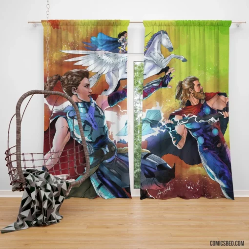 Thor Valkyrie Jane Foster Asgardian Duo Comic Curtain