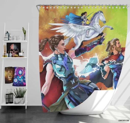 Thor Valkyrie Jane Foster Asgardian Duo Comic Shower Curtain