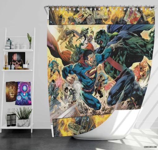 Trinity War Heroes & Villains Comic Shower Curtain