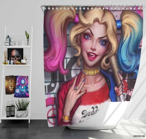 Twintailed Jester DC Harley Quinn Chronicles Comic Shower Curtain