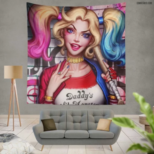 Twintailed Jester DC Harley Quinn Chronicles Comic Wall Tapestry