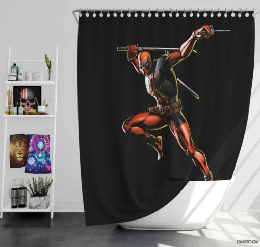 Unfiltered Deadpool Marvel Merc Unleashed Comic Shower Curtain