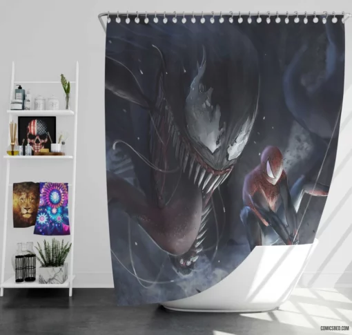 Venom Marvel Clash Spidey Stand Comic Shower Curtain