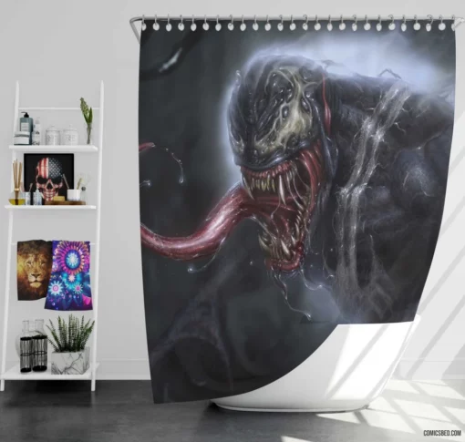 Venom Marvel Menacing Exploits Comic Shower Curtain