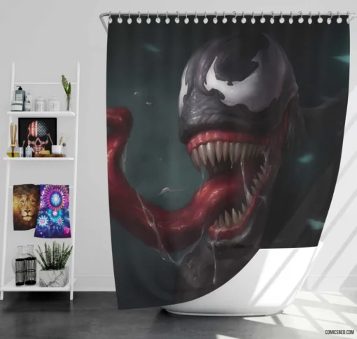 Venom Marvel Menacing Villainy Comic Shower Curtain