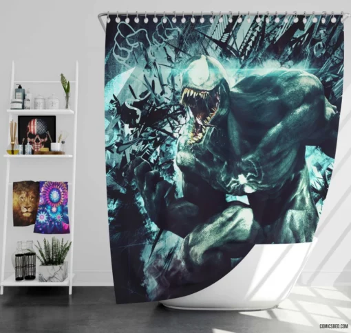 Venom Marvel Relentless Symbiote Comic Shower Curtain