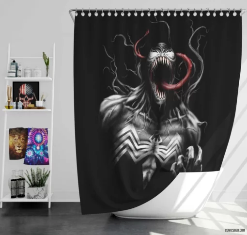 Venom Marvel Sinister Symbiote Exploits Comic Shower Curtain