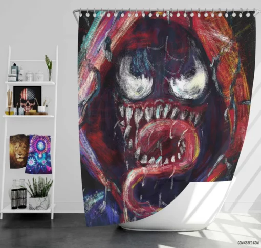 Venom Marvel Symbiotic Menace Miles Morales Comic Shower Curtain