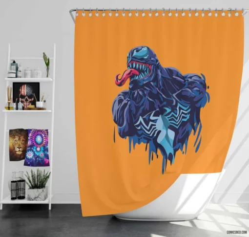 Venom Minimalist Marvel Menace Comic Shower Curtain