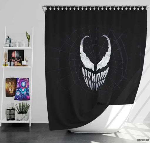 Venom Minimalist Sinister Symbol Comic Shower Curtain