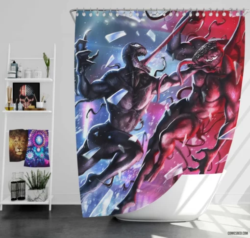 Venom Riot Marvel Symbiote Comic Shower Curtain