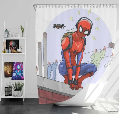 Web-Slinger Chronicles Marvel Heroic Tale Comic Shower Curtain