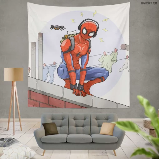 Web-Slinger Chronicles Marvel Heroic Tale Comic Wall Tapestry