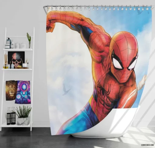 Web-Swinging Marvel Hero Spider-Man Exploits Comic Shower Curtain