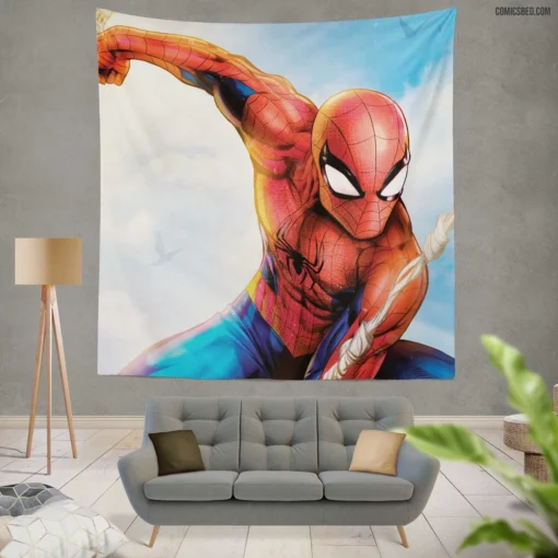 Web-Swinging Marvel Hero Spider-Man Exploits Comic Wall Tapestry