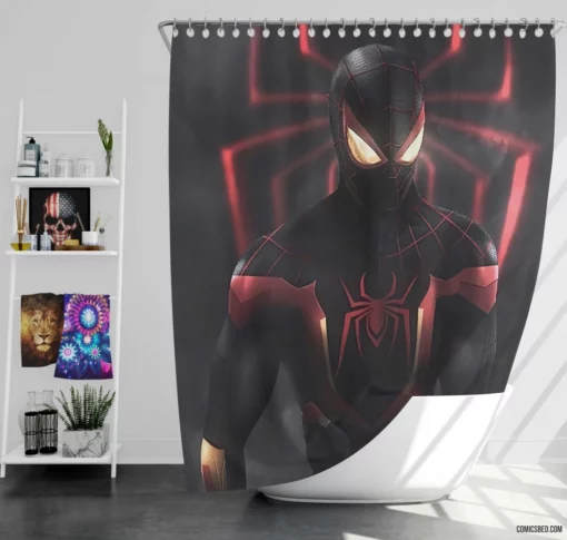 Webbed Spider-Man Marvel Hero in Action Comic Shower Curtain