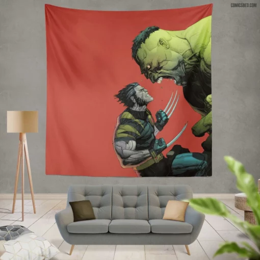 Wolverine vs. Hulk Battle of X-Men Comic Wall Tapestry