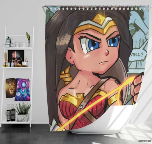 Wonder Woman Brunette DC Heroine Comic Shower Curtain