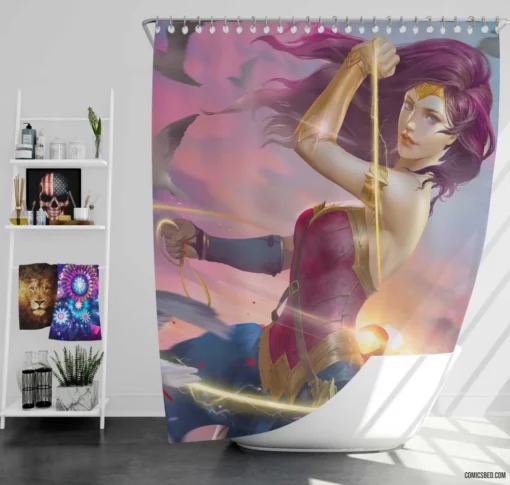 Wonder Woman DC Lassoed Hero Comic Shower Curtain