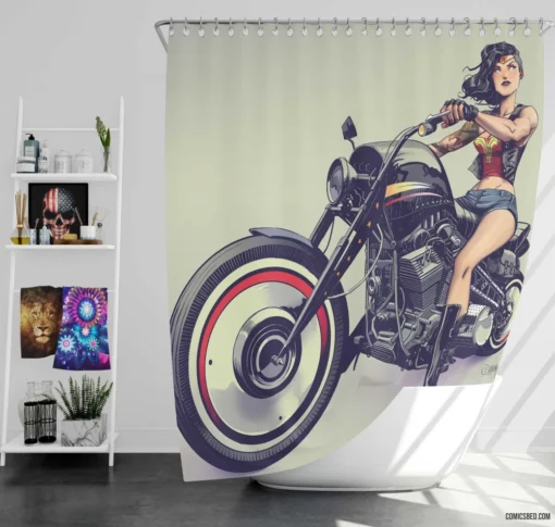 Wonder Woman Motorcycle DC Amazonian Ride Comic Shower Curtain