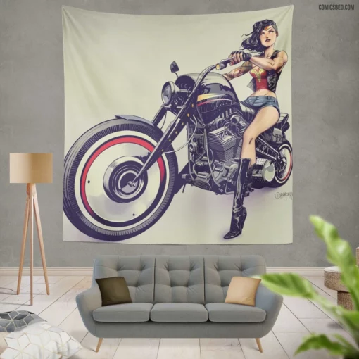 Wonder Woman Motorcycle DC Amazonian Ride Comic Wall Tapestry